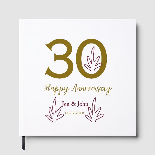 Frohes 30. Jubiläum Name Datum goldenes rotes Blat Gästebuch (Vorderseite)