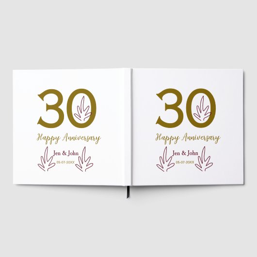 Frohes 30. Jubiläum Name Datum goldenes rotes Blat Gästebuch (Voll)