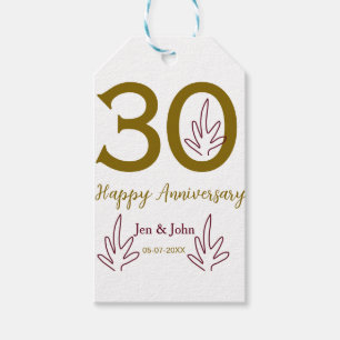 Frohes 30. Jubiläum Name Datum goldenes rotes Blat Geschenkanhänger