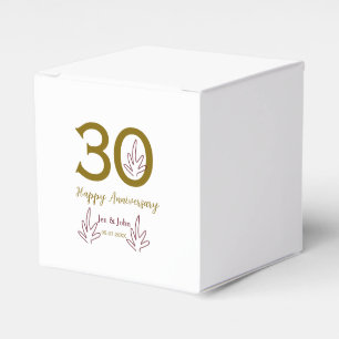 Frohes 30. Jubiläum Name Datum goldenes rotes Blat Geschenkschachtel