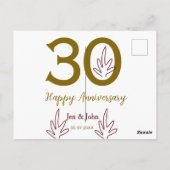 Frohes 30. Jubiläum Name Datum goldenes rotes Blat Postkarte (Rückseite)