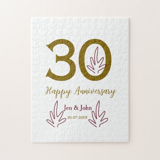 Frohes 30. Jubiläum Name Datum goldenes rotes Blat Puzzle (Vertikal)