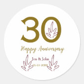 Frohes 30. Jubiläum Name Datum goldenes rotes Blat Runder Aufkleber (Vorderseite)