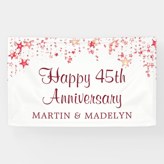 Frohes 45-jähriges Ruby Red Stars Banner (Horizontal)