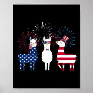 Frohes 4. Juli Amerikanische Flagge Rot Weiß Lama Poster