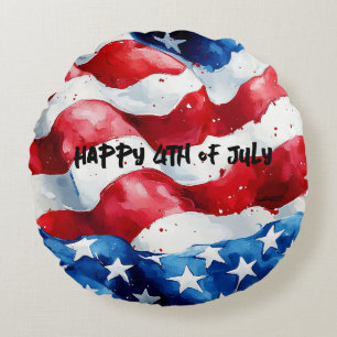 Frohes 4. Juli Amerikanische Flagge Rundes Kissen