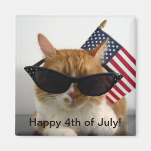 Frohes 4. Juli Cool Cat mit Flagge Magnet
