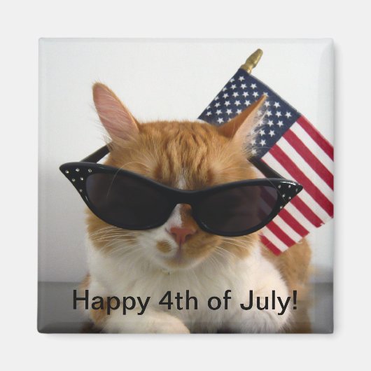 Frohes 4. Juli Cool Cat mit Flagge Magnet (Vorne)