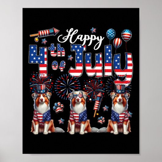Frohes 4. Juli Drei süße Australian Shepherds Poster (Vorne)