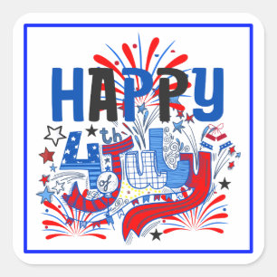 Frohes 4. Juli Feuerwerk USA-63261 Quadratischer Aufkleber