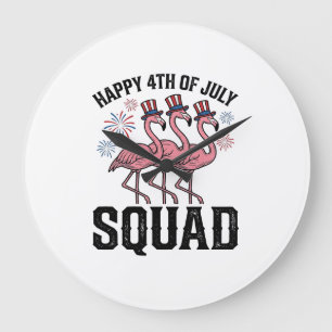 Frohes 4. Juli Flamingo Squad Vector Design_1 Große Wanduhr