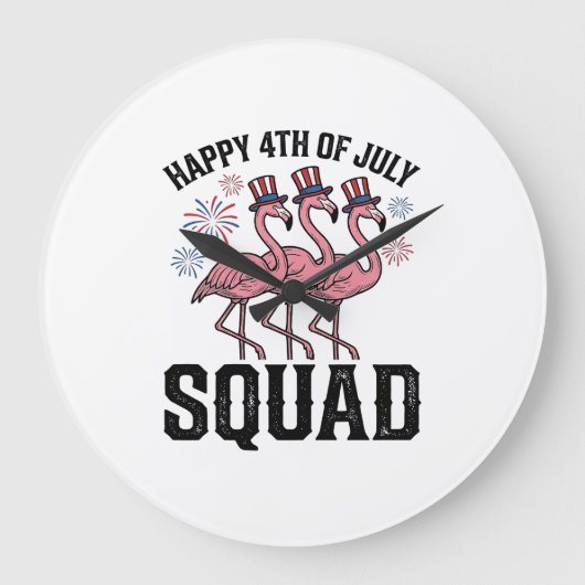 Frohes 4. Juli Flamingo Squad Vector Design_1 Große Wanduhr (Vorderseite)