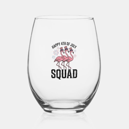 Frohes 4. Juli Flamingo Squad Vector Design_1 Weinglas Ohne Stiel (Vorderseite)