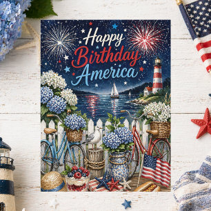 Frohes 4. Juli Geburtstag Amerika Feuerwerk Postkarte