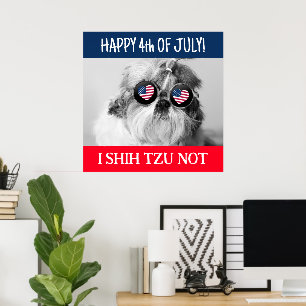 Frohes 4. Juli i shih tzu nicht Hund USA-Flagge Wa Poster