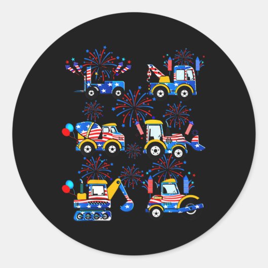 Frohes 4. Juli Kran Bagger Bau Kleinkind Runder Aufkleber (Vorderseite)