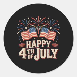 Frohes 4. Juli Patriotische amerikanische Flagge 4 Runder Aufkleber