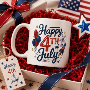 Frohes 4. Juli Patriotische Rakete & Sterne Kaffeetasse