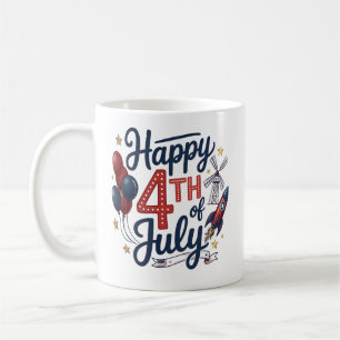 Frohes 4. Juli Patriotische Rakete & Sterne Kaffeetasse
