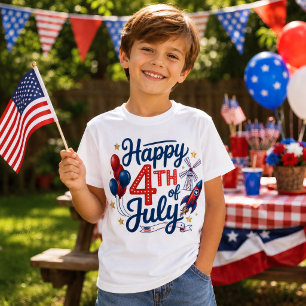 Frohes 4. Juli Patriotische Rakete & Sterne T-Shirt