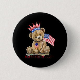 Frohes 4. Juli Patriotischer Süßer Bär Frauen Mädc Button