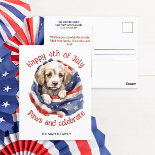 Frohes 4. Juli süßer Welpe Amerikanische Flagge Postkarte