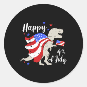 Frohes 4. Juli Unabhängigkeitstag mit T-Rex Dino Runder Aufkleber