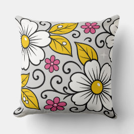 Frohes Blumenmuster mit fetten Umrandungen Kissen