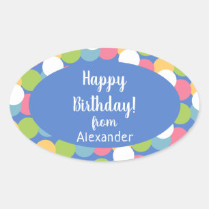 Frohes buntes Geburtstag von Name Blau Ovaler Aufkleber