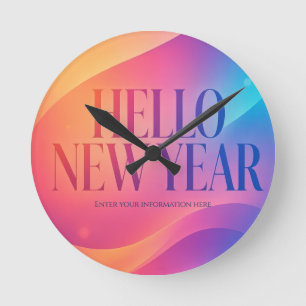 Frohes buntes Neujahrsgruß, leuchtend und kräftig Runde Wanduhr