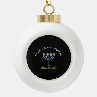 Frohes Chanukka! (Banner-Verzierung) Keramik Kugel-Ornament