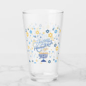 Frohes Chanukka Blau Und Gold Glas (Rückseite)