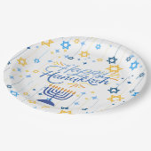 Frohes Chanukka Blau Und Gold Pappteller (Schrägansicht)