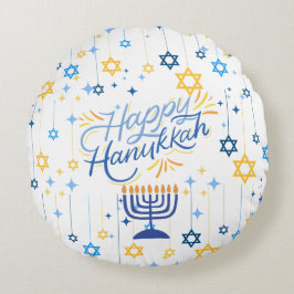 Frohes Chanukka Blau Und Gold Rundes Kissen
