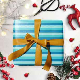 Frohes Chanukka   Blaues und Türkis gestreiftes Mu Geschenkpapier