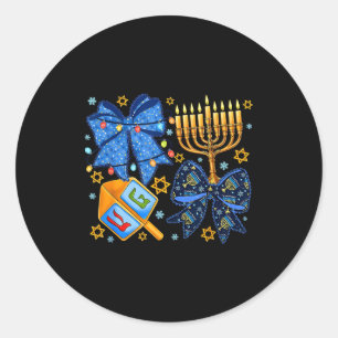 Frohes Chanukka-Bogen Menora Dreidel Jüdische Frau Runder Aufkleber