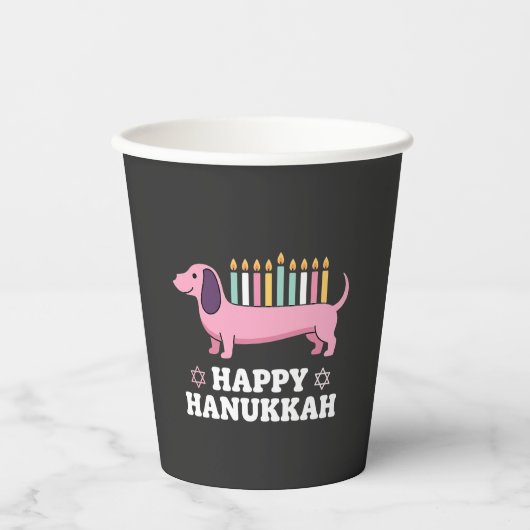 Frohes Chanukka Dachshund Hund Pappbecher (Vorderseite)