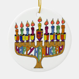 Frohes Chanukka Dreidels Menora Keramikornament
