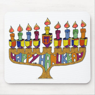 Frohes Chanukka Dreidels Menora Mousepad