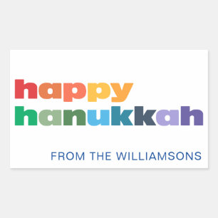 Frohes Chanukka Einfache Regenbogen-Typografie Cus Rechteckiger Aufkleber