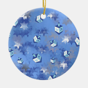 Frohes Chanukka Falling Stern und Dreidels Keramik Ornament