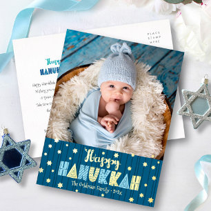 Frohes Chanukka-Foto Moderne Cute Blaue Echtgold Folien Feiertagspostkarte