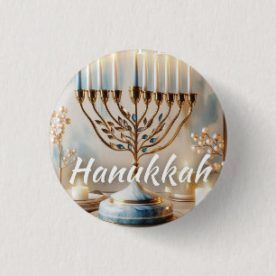 Frohes Chanukka-Menora-Aquarell Moderne Luxus  Button