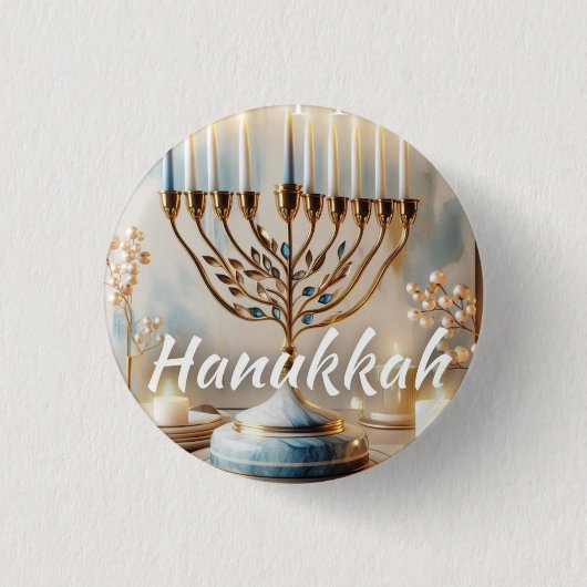 Frohes Chanukka-Menora-Aquarell Moderne Luxus Button (Vorderseite)