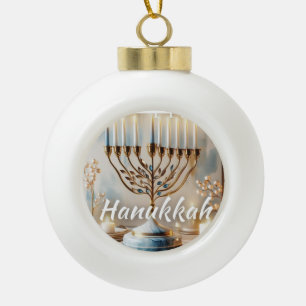 Frohes Chanukka-Menora-Aquarell Moderne Luxus Keramik Kugel-Ornament