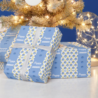 Frohes Chanukka Wasserfarbe Davidsterne Geschenkpapier