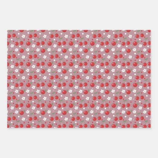 Frohes Cherry Muster - Wrapping Paper Sheet Geschenkpapier Set (Vorderseite 3)