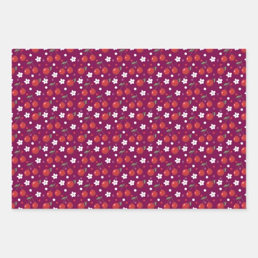 Frohes Cherry Muster - Wrapping Paper Sheet Geschenkpapier Set (Vorderseite 2)