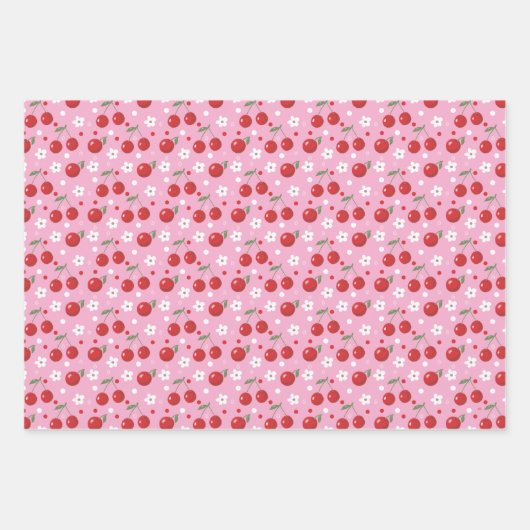 Frohes Cherry Muster - Wrapping Paper Sheet Geschenkpapier Set (Vorderseite)