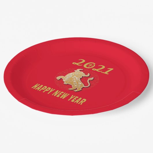 Frohes chinesisches Neujahr 2021 Pappteller (Schrägansicht)